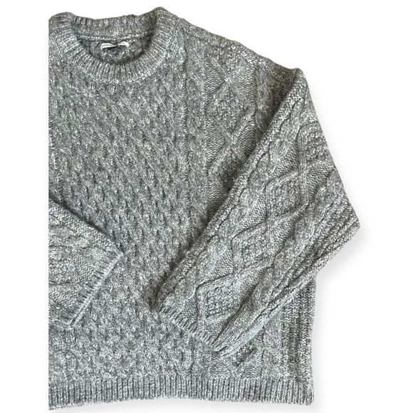 American Eagle Fisherman Sweater Wool blend Chunky Cable Knit Gray mens XL cozy - Picture 2 of 5